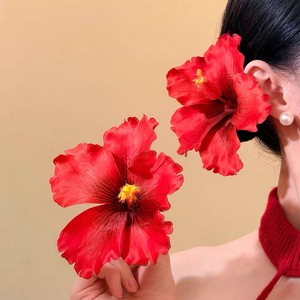 YJL 2 Pezzi Fermagli per Capelli a Forma di Fiore di Ibisco, Fatti a Mano, Artificiali, in Tessuto Hawaiano, <span class=keywords><strong>Accessori</strong></span> per Capelli per Feste in Spiaggia - Product Image 3