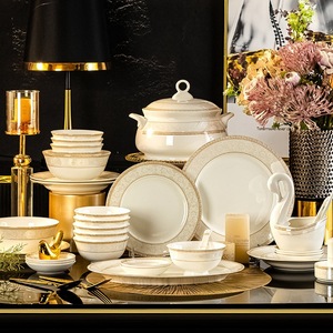 Luxury <b>2</b>-10 Europe Design Royal Bone China Ceramic Dinnerware <b>Set</b> Gold Inlay Plates for Home Service - Product Image 3
