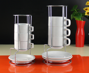 Hot Selling Stoneware Ceramic Colorful <strong>Stacking</strong> Espresso Cup and Saucer <strong>Set</strong> Stackable Porcelain Coffee <strong>Mugs</strong> <strong>Set</strong> - Product Image 2