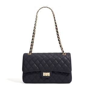 Bolso de Lujo con Solapa de Cuero Genuino Acolchado con Diamantes, Bolso Clásico de Hombro con Cadena, Bolso Cruzado de Piel de Vacuno Premium, Bolso de Diseñador para Dama - Product Image 1