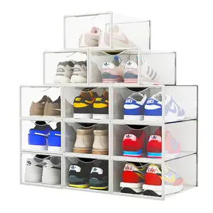 Fábrica Personalizar Marca Plástico Sneaker Case Caja de zapatos Organizadores de zapatos transparentes