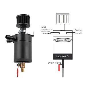 5 oz/150ml Universal Aluminum Oil Catch Can 2-Port Petrol Tank Air-Oil Reservoir Drain Valve Breather Baffled 3/8" NPT