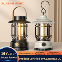 Lanterne de camping rétro à LED, rechargeable par USB, portable, à suspendre, effet flamme, pour tente, randonnée, extérieur