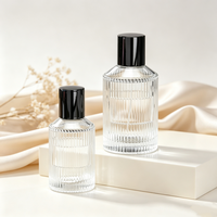 Flacons de parfum en verre transparent à rayures rondes de haute qualité, 30 ml et 100 ml, avec couvercle sérigraphié pour emballage de parfum, boîte cadeau