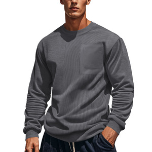 Nuova <span class=keywords><strong>Felpa</strong></span> Casual da Uomo Stile Autunno Inverno Americano High Street Amis in Velluto a Coste Kaki con Patchwork e Collo Tondo - Product Image 4
