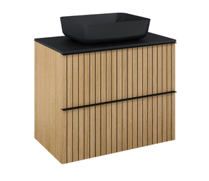 Modern Fluted Wall Mounted <strong>Bathroom</strong> <strong>Cabinet</strong> <strong>Wood</strong> Color with Water-Resistant Ceramic Basin for Apartment Hotel or Villa - Product Image 5