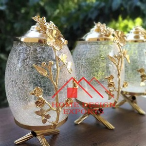 Crackle <b>Glass</b> Coffee Powder Storage Canister Set of 3 for Kitchenware Usage High Quality <b>Glass</b> Foods Canister Set of 3 - Product Image 6