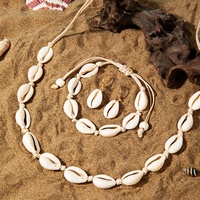 Ensemble de bijoux en coquillages naturels en gros, style bohème plage, collier, bracelet, boucles d'oreilles, bijoux noués en coquillages marins pour femmes