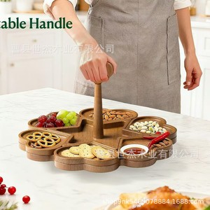 Plateau à fruits et en-cas en bois Shijie, plateau de service multifonctionnel en bois massif pour table - Product Image 5