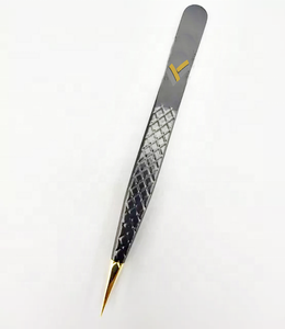 Pince à épiler d'extension de cils en acier inoxydable japonais doré avec logo personnalisé forte courbure noire enduite durable pointue - Product Image 6
