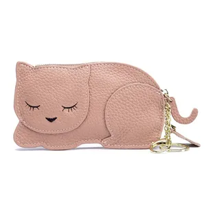 Hot <strong>Sale</strong> Fashion Slim Lovely Girls Real <strong>Leather</strong> Cute Keychain Cat Coin <strong>Purses</strong> - Product Image 1