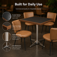 Table de restaurant, table de café, table carrée de bistrot, table à manger avec base en métal, robuste, bord en bois, pour hôtel, vente en gros, sur mesure, OEM