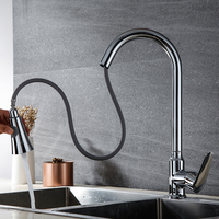 Robinet de cuisine moderne et contemporain en acier inoxydable et cuivre, à longue tige, tête flexible, à poignée unique, à un seul trou, design graphique