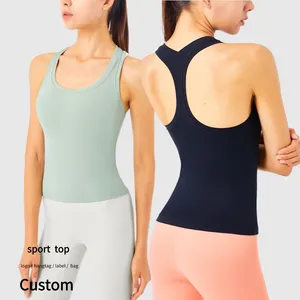Wholesale Nude Feel Fabric Sports Vest Fitness Running Activewear Yoga Long Tank Y Racer Back Woman's Workout Clothes Gym Top