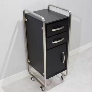 Mesa de Manicura Desmontable con Esquinas Doradas, Tres Gabinetes de Almacenamiento y Carro con Cajones - Product Image 2