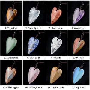40mm Grand Collier <span class=keywords><strong>Coeur</strong></span> Cristal Naturel Oeil de Tigre Jaspe Rouge Agate Pierre Polie <span class=keywords><strong>Coeur</strong></span> Pendentif Collier Avec Cordon Noir - Product Image 5
