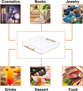 Modern Clear Rectangle Acrylic <b>Vanity</b> Tray Handles For Home Decoration And Food Serving - Product Image 5