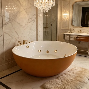 <span class=keywords><strong>Baignoire</strong></span> balnéo autoportante ronde <span class=keywords><strong>de</strong></span> luxe avec jets hydrothérapeutiques et robinetterie dorée pour hôtel, villa, salle <span class=keywords><strong>de</strong></span> bain - Product Image 2