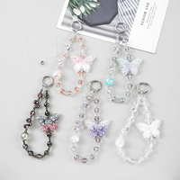 Bracelet de téléphone portable fantaisie en alliage de zinc avec perles de cristal, motif papillon, durable et portable, vente en gros
