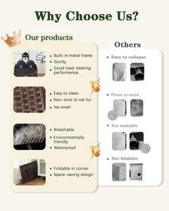 Extra Große Doppel-Katzenhöhle Haustier-Würfel Faltbare Versteckkiste Wohnzimmer Natürlich Handgewebtes Bett - Product Image 2