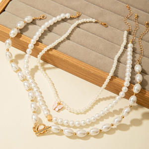 Collar de Lujo Estilo Francés con Perlas de Imitación y Engaste de Bisel, Cadena de Eslabones de Moda, para Fiestas, Minimalista, de Alta Gama, para Clavícula - Product Image 3