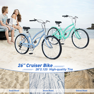 ZUKKA 26インチビーチ自転車7スピードクルーザー自転車女性用スチールフレームとVブレーキ付き - Product Image 6
