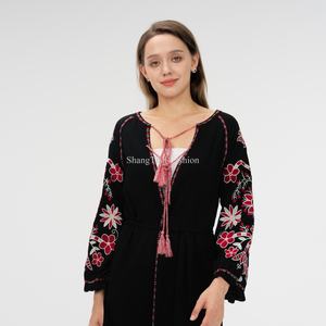 Vestidos Elegantes para Mujer, Bordado Floral, Vestidos Midi Negros, Vestidos Casuales de Verano para Mujer - Product Image 3