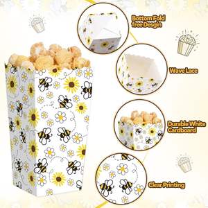Cajas de Palomitas de Maíz con Diseño de Abeja Amarilla, Contenedores Desechables de Papel para Dulces y Bocadillos para Fiestas, Cine y Eventos - Product Image 4