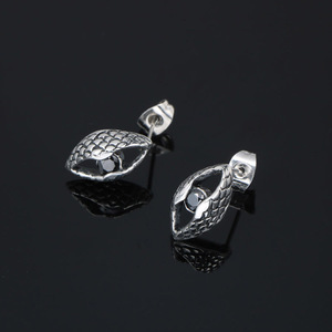 Boucles d'oreilles clous en acier titane, motif œil porte-bonheur, incrustation de pierres précieuses noires, style européen et américain, pour hommes, CF122 - Product Image 2