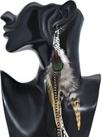 Anting-anting gantung bulu asli handmade bohemian boho vintage grosir custom, dengan rumbai panjang, untuk wanita
