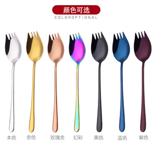 ช้อนส้อมสแตนเลส 304 แบบรวมในตัว สีโรสโกลด์ ดำ น้ำเงิน หลากสี ใช้ได้สองแบบ สำหรับสลัดและบะหมี่กึ่งสำเร็จรูป - Product Image 2