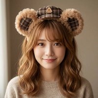 Serre-tête coréen en peluche de coton avec oreilles d'ours mignonnes, fait main, haute qualité, couleur et style personnalisables