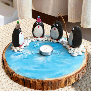 Kit de Portavelas de Arte en Piedra de Pingüino Ártico para Niños, Manualidad de Decoración de Mesa con Piedras y Mini Sombreros - Product Image 5