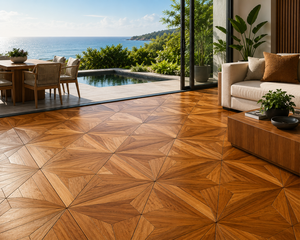 <span class=keywords><strong>Parquet</strong></span> en teck massif sur mesure de 12 mm |   Carreaux stratifiés d'extérieur conçus avec revêtement PU, imperméables et antidérapants pour un style luxueux - Product Image 5