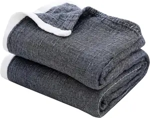 Siêu Mềm Ánh Sáng Trọng Lượng 4-Lớp Sợi Nhuộm Linen Kết Cấu Gạc Muslin Ném Bông Chăn Khăn Cho Người Lớn