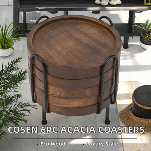 Cosen Set 6pcs Acacia Wood Eco-Friendly Luxury Non-Slip Coasters Holder Home Office Christmas Decor Coffee <b>Table</b> Desk <b>Mats</b> Pads - Product Image 2