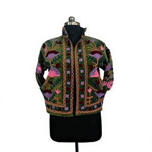 Blouson bomber brodé floral vert pour femme, col montant, coupe classique, doublure en coton - Product Image 4