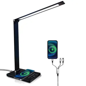 Lâmpada de mesa sem fio led com 5 cores, proteção para os olhos, aprendizagem, dobrável, carregador usb