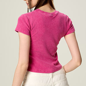 Vestiti estivi a manica corta da donna con elastico antirughe Slim in bianco t-<span class=keywords><strong>shirt</strong></span> lavata da donna di alta qualità 280GSM - Product Image 2