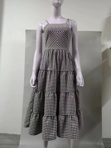 Robe midi élégante sans manches pour femmes, robes à bretelles, robe bohème de vacances, robe d'été à carreaux, vestidos - Product Image 2