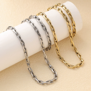 Conjunto de Joias Masculinas: Colar e Pulseira de Elos Geométricos em Aço Inoxidável 7mm, Banhado a Ouro 18K, Atacado - Product Image 2