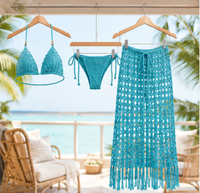 Ensemble bikini au crochet, haut triangle à nouer, maillot de bain à franges, tenue de plage deux pièces pour femme
