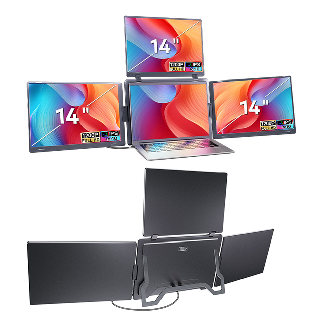 2026 trending Portable Monitor 14" Folding Screen Quad Monitor Extender 1 Cable for 3 Screens laptop screen extender for PC