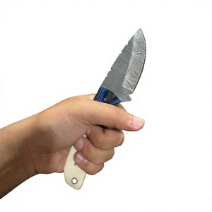 Cuchillo de caza y camping de hoja fija con punta de caída, de acero de Damasco, con mango de madera y hueso, personalizable DIY - Product Image 3