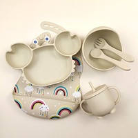 Ensemble d'alimentation en silicone avec bavoirs à motifs, assiette crabe et tasse à paille pour bébé, vaisselle de table imperméable, Babero