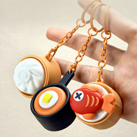 Llavero con botón a presión con forma de panecillo al vapor y fruta, realista, miniatura con temática de comida, juguete de descompresión, bonito colgante para bolso y pequeño regalo, venta al por mayor