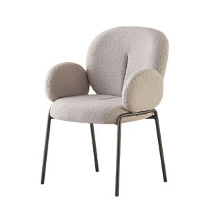 <span class=keywords><strong>Chaise</strong></span> de salle à manger en <span class=keywords><strong>tissu</strong></span> bouclé <span class=keywords><strong>rose</strong></span> Teddy, chaises à bras de style café haut de gamme crème - Product Image 4