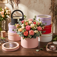 Boîte cadeau cylindrique ronde de luxe pour fleurs avec couvercle à fenêtre en PVC, boîte en papier rigide personnalisée pour l'emballage de bouquets de fleuristes