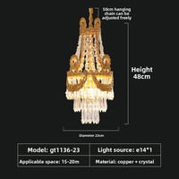Europäischer Luxus-Kronleuchter aus Vollkupfer mit LED, Französische Vintage-Lampe für Esszimmer, Schlafzimmer, Arbeitszimmer, Flur, Mittelgroße Mini-Pendelleuchte