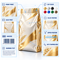 Sachet personnalisé en aluminium à huit soudures latérales pour mélange de poudre de cuisson, avec marquage à chaud, pour la vente au détail et en gros